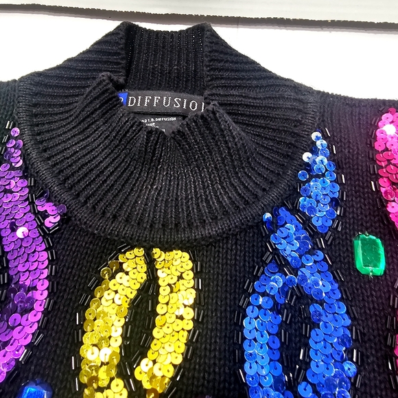 Colorful Sequin Women's Sweater Sz M - Picture 4 of 11